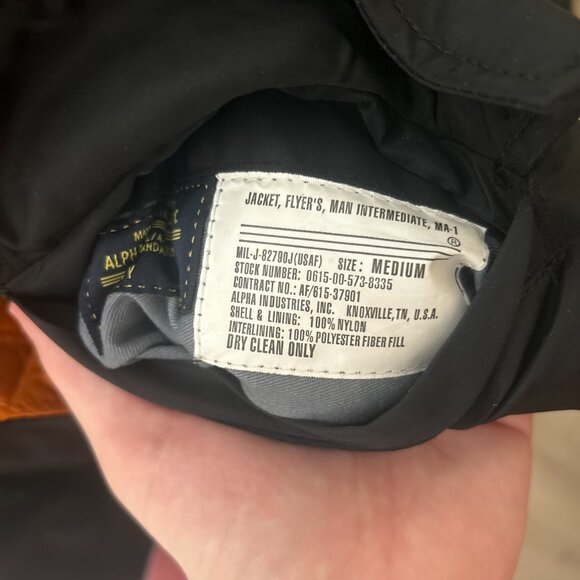 Alpha Industries MA-1 Flight Jacket Bomber Jacket Black and Orange Reversible - Picture 6 of 6